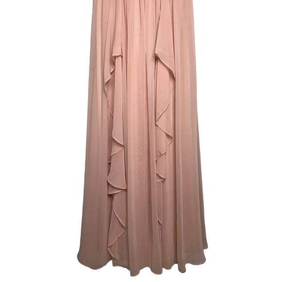 Eliza J Lace Bodice Chiffon Ruffle Tiered Maxi Gown in Blush Pink Size 4 - Picture 3 of 12
